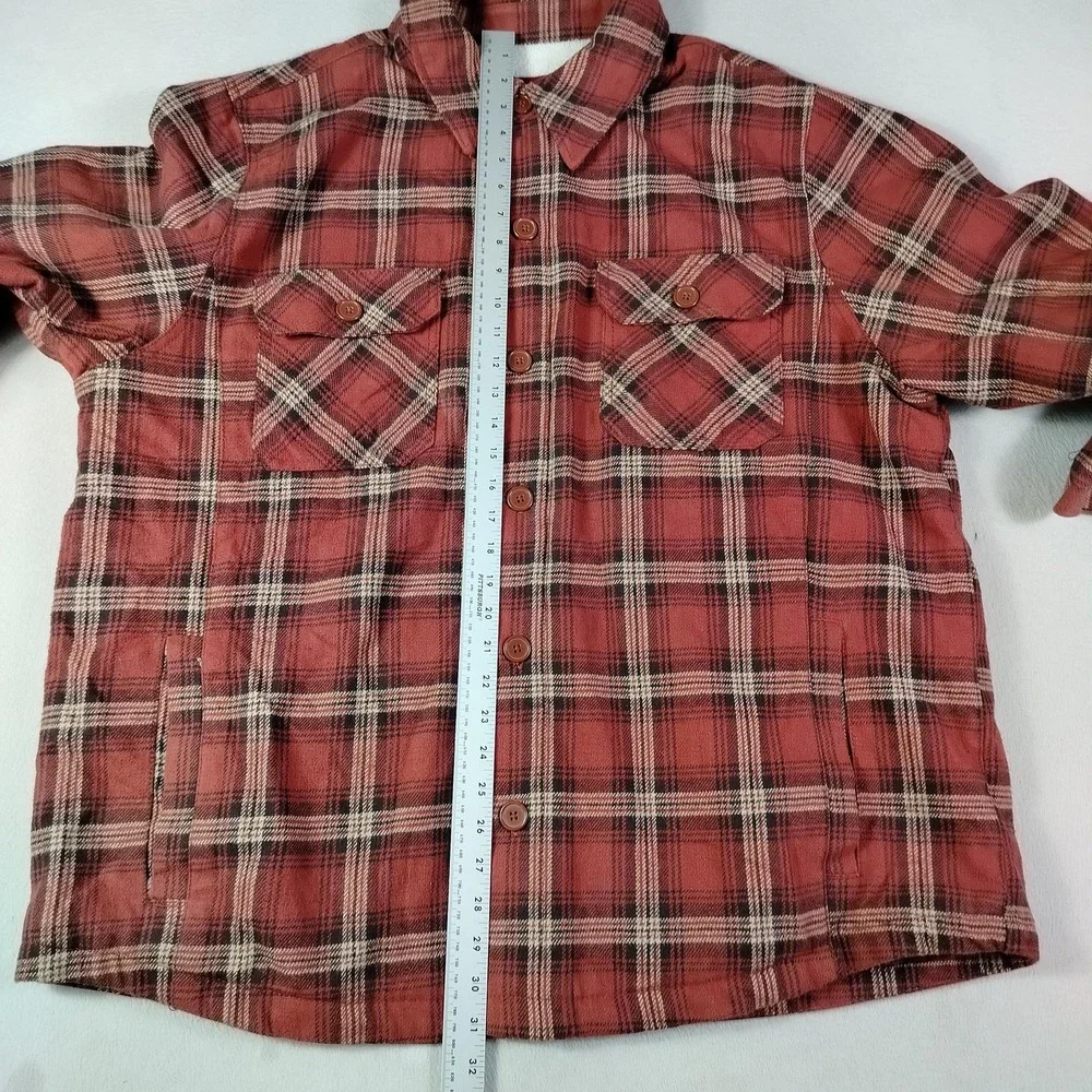 Merona Shacket Mens 2XL Red Plaid Flannel Sherpa Lined Cabincore Lumberjack